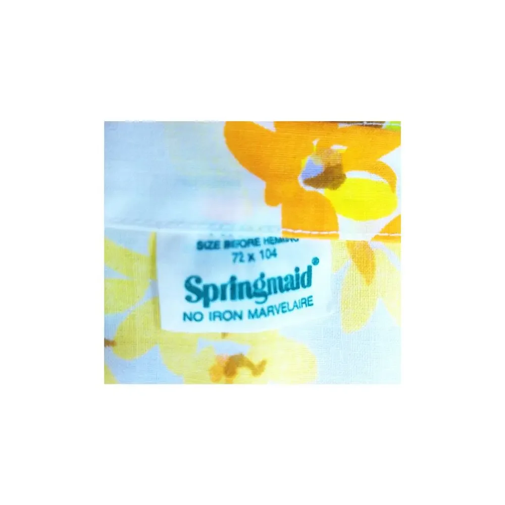 Vtg 70s Springmaid Twin Flat Sheet Retro Pink Yellow Orange Floral Mod Bedding
